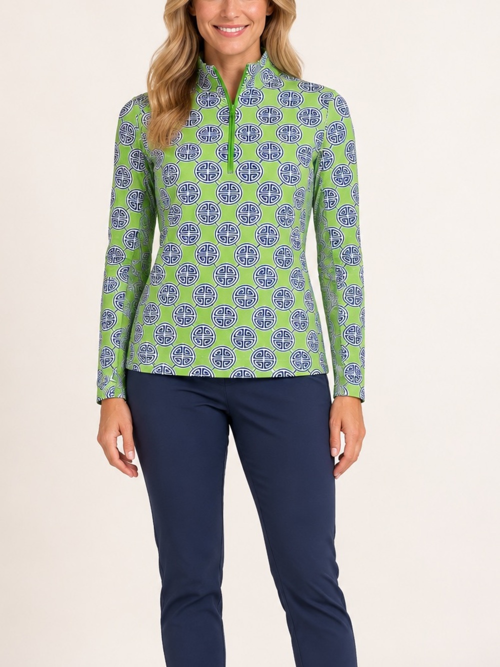 IBKUL Women’s Size S Green Geometric Print Quarter Zip Golf Top